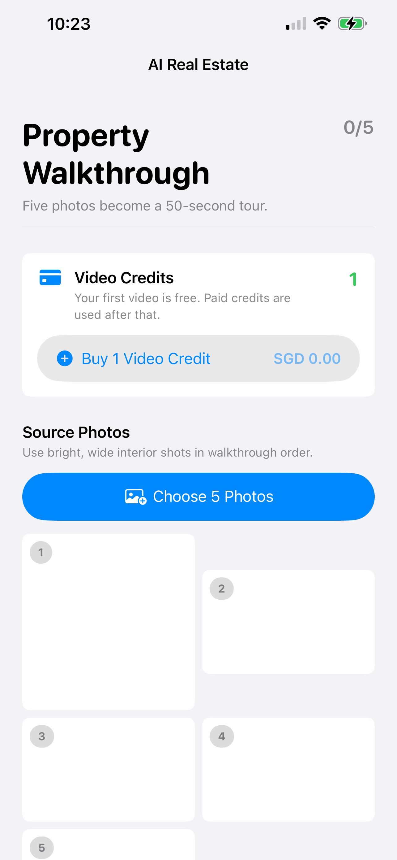 AI Real Estate empty photo selection screen